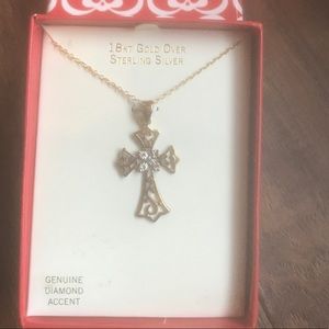 NWT 18K Over Sterling Silver Cross And Chain